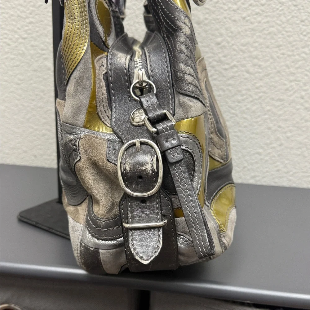 Coach Madison Mia Maggie Suede and Leather Patchwork Hobo Bag